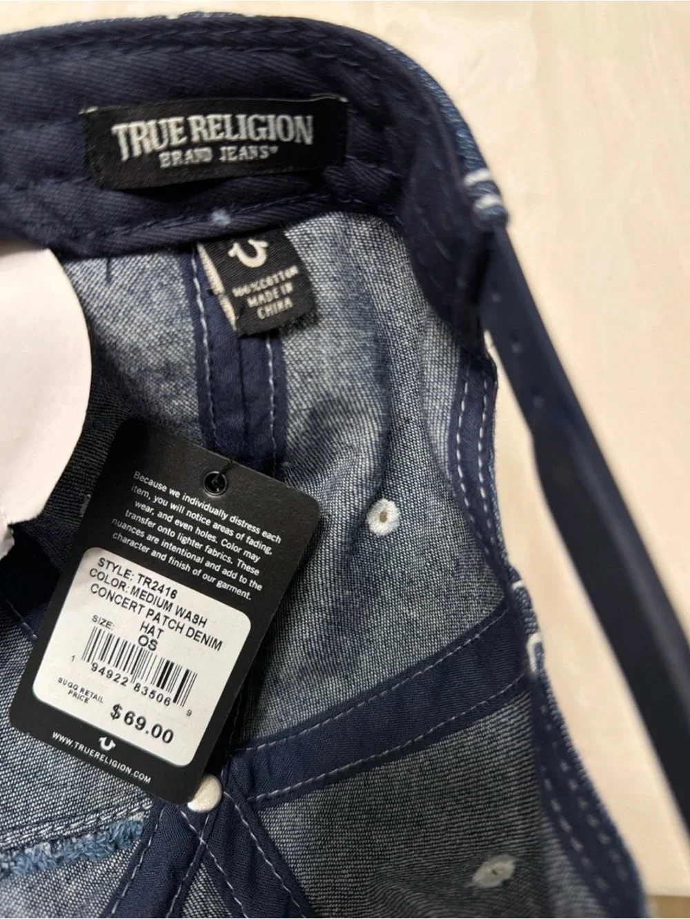 True Religion Denim Baseball Cap - Blue with Red Patch